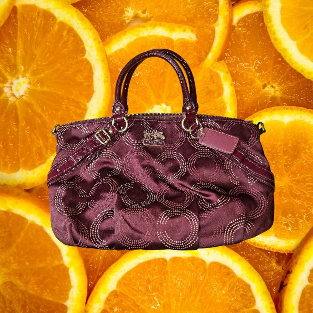 Coach Crimson Red Art Signature C Jacquard Dotted Sophia Satchel Shoulder Bag